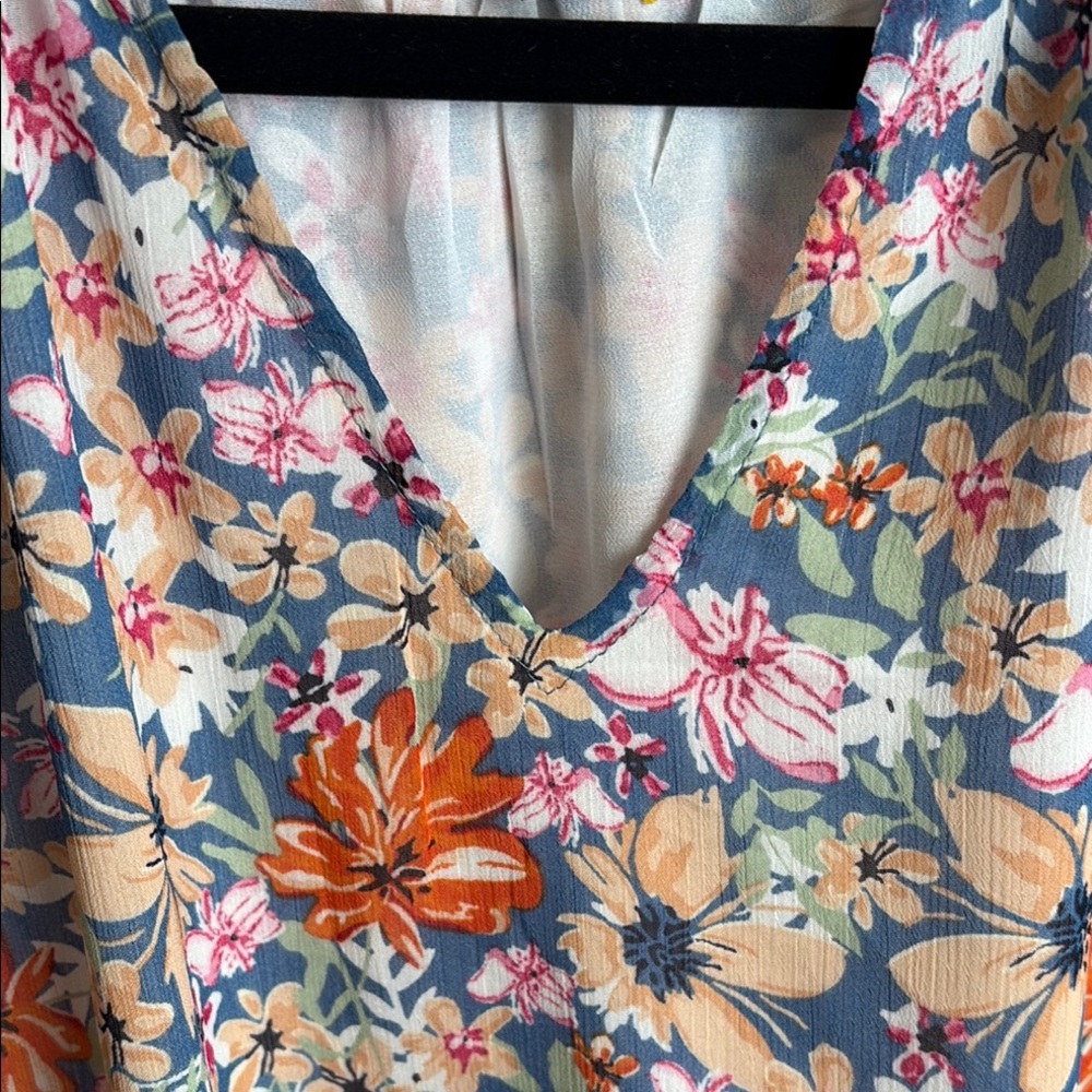 Orange and Blue Floral Long Sleeve Relaxed Blouse - Picture 4 of 13